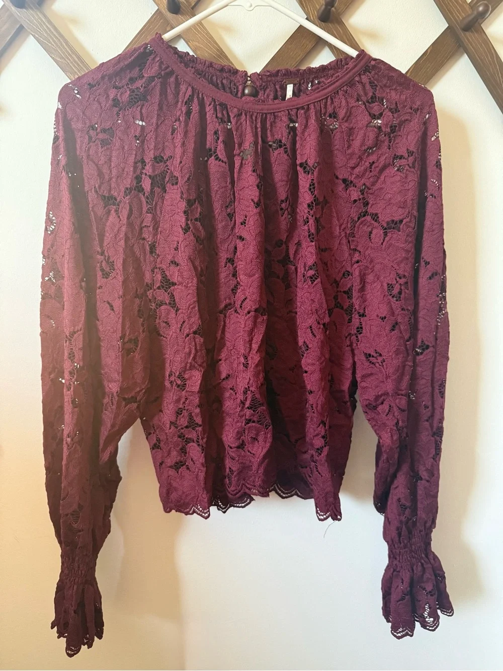 Free People Wine Lace Long Sleeve Blouse
